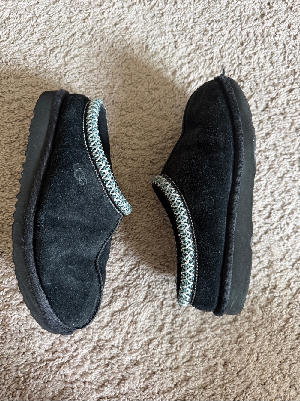 UGG Black Suede Slip-On Slippers with Braided Trim